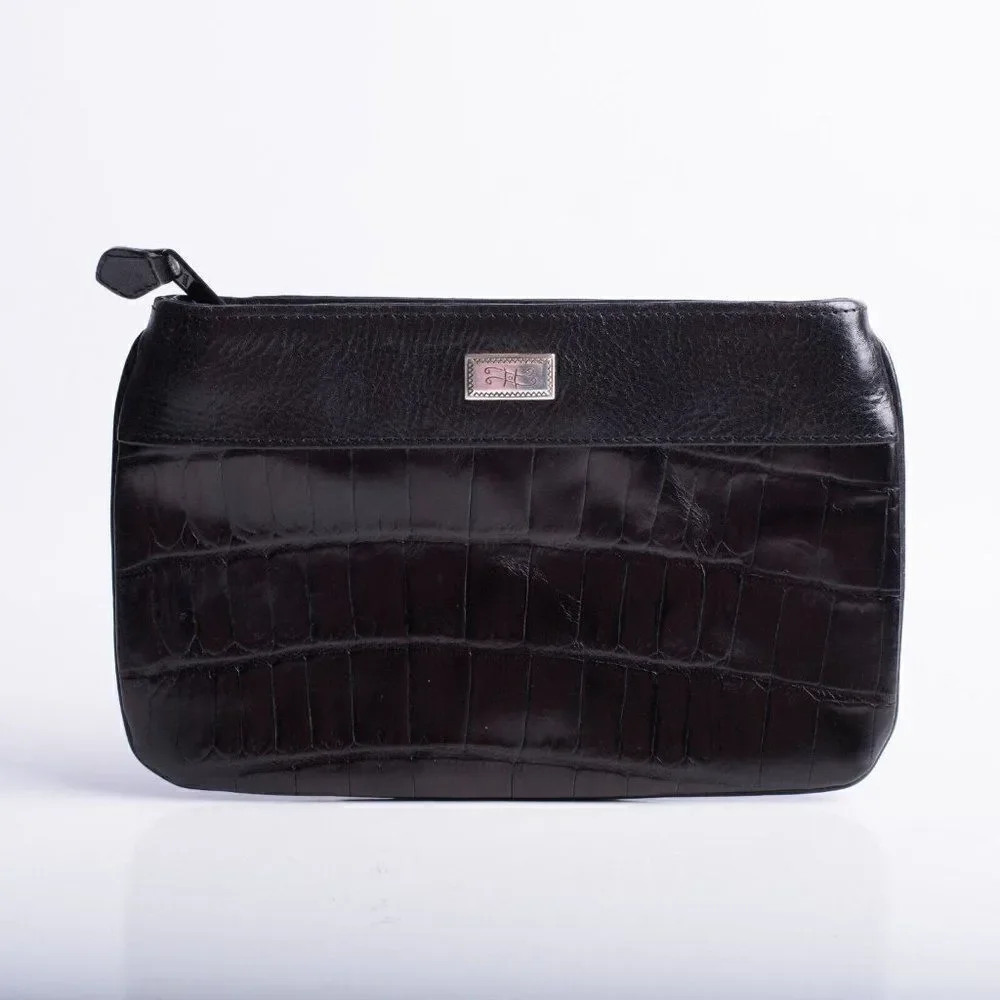 Brighton Womens Croc Textured Leather Handbag Purse Shoulder Bag Zip Top